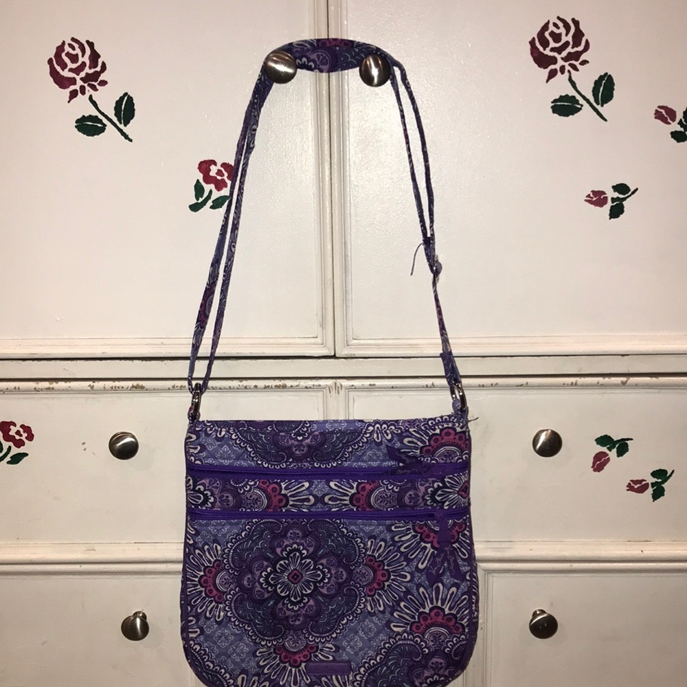 Vera Bradley Lilac Tapestry Triple Zip Crossbody Bag